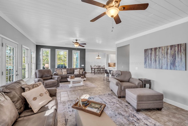 living room featuring ceiling fan