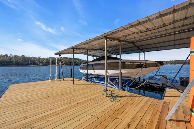 view of dock with a water view