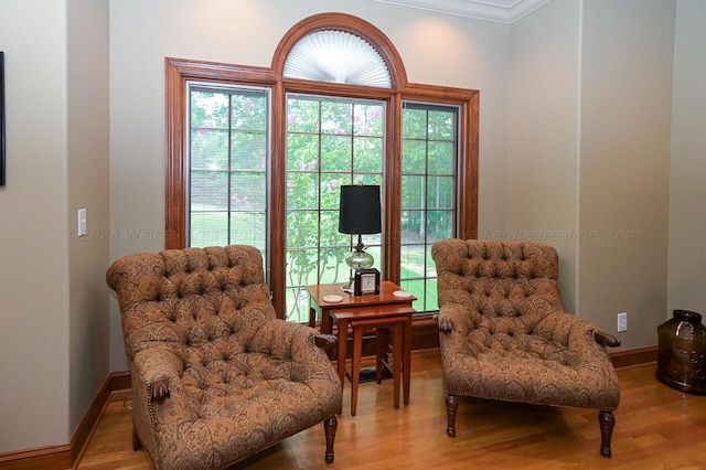 sitting room featuring baseboards and wood finished floors