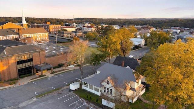 view of aerial view at dusk