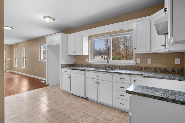 kitchen featuring dishwasher, white cabinets, and sink