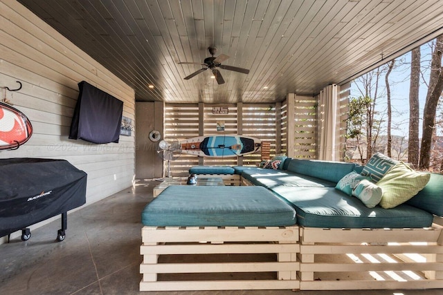 view of patio / terrace with ceiling fan and an outdoor hangout area