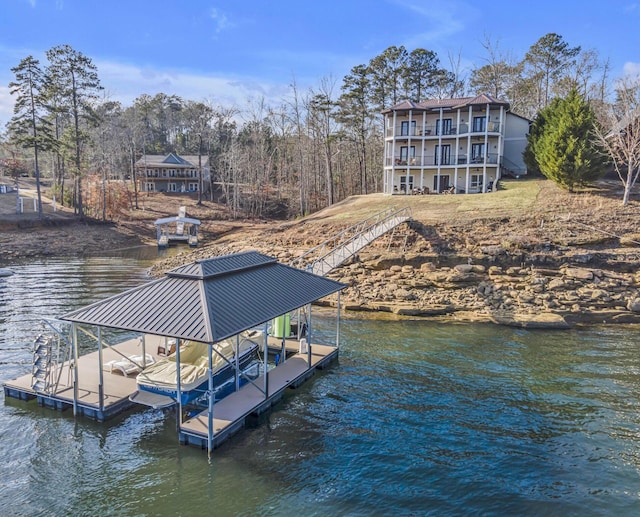 dock area featuring a water view