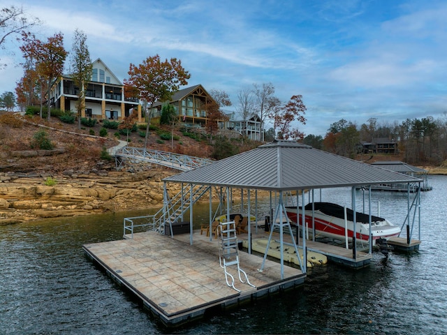 view of dock featuring a water view