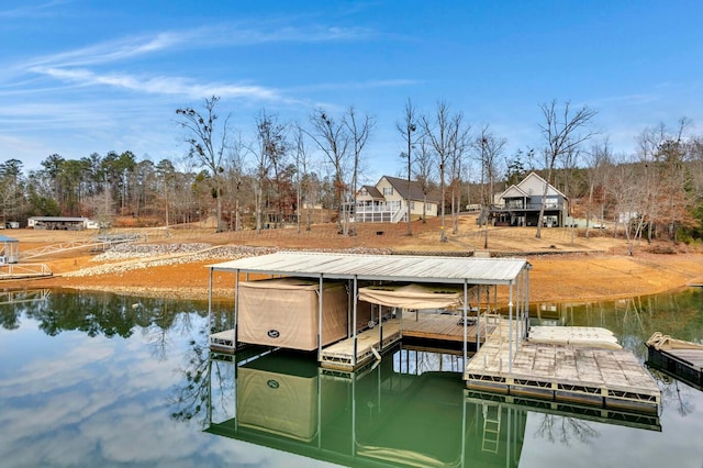 view of dock with a water view