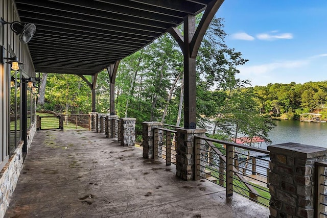 view of patio / terrace with a water view