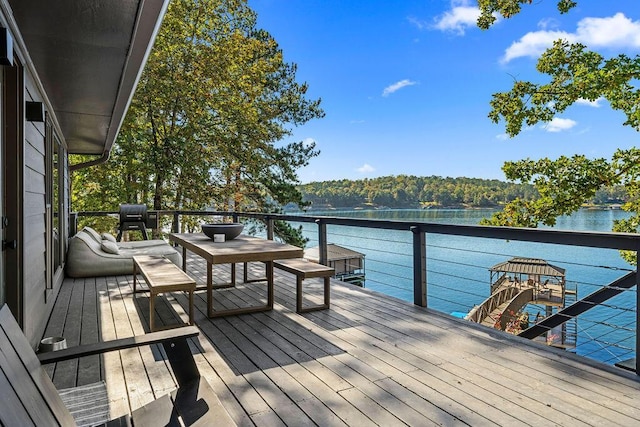 deck with a water view