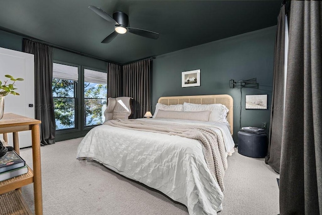 bedroom with carpet flooring and ceiling fan