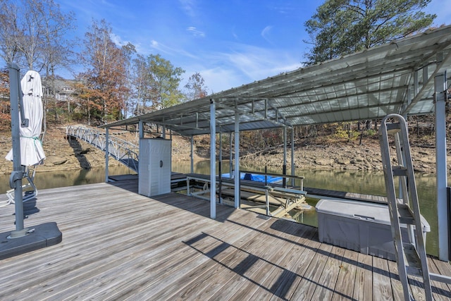 view of dock with a water view