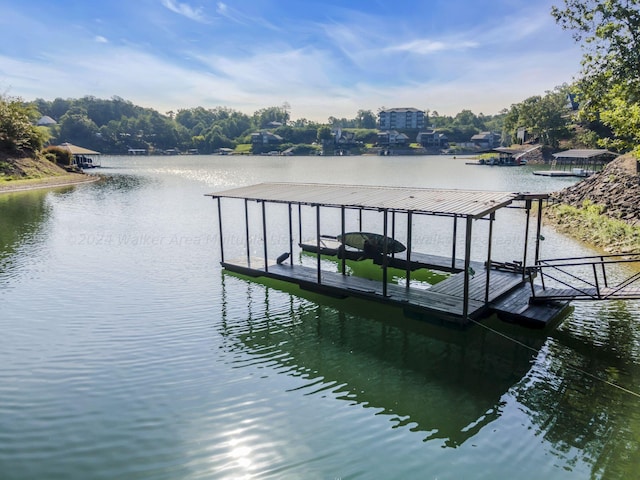 view of dock featuring a water view