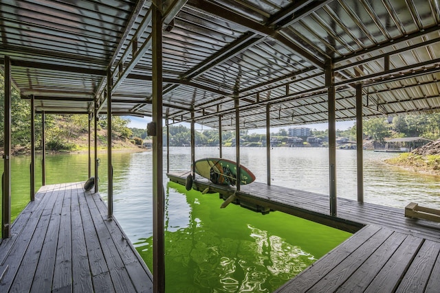 view of dock with a water view