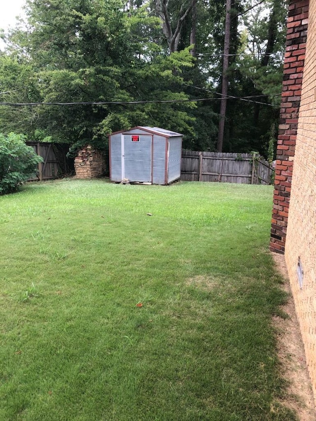 view of yard featuring a storage unit