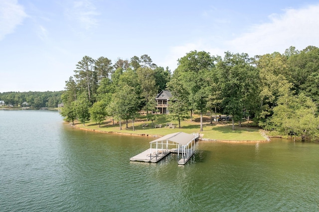 dock area with a water view