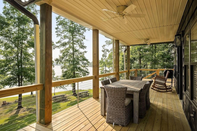 wooden deck with ceiling fan