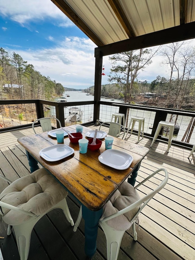 deck with a water view