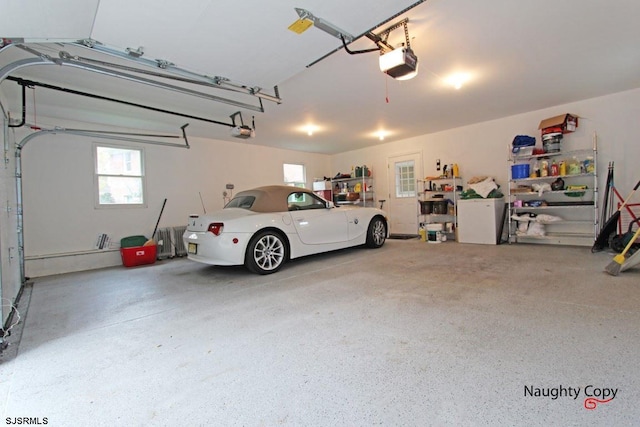 garage with a garage door opener