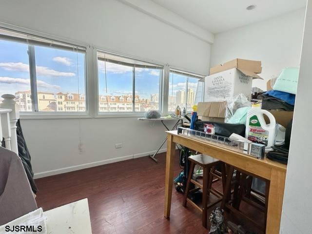 office with dark hardwood / wood-style floors