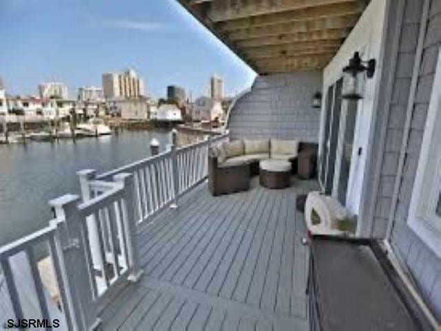 deck with a water view