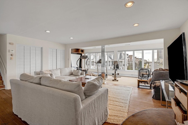 living room featuring light wood-type flooring