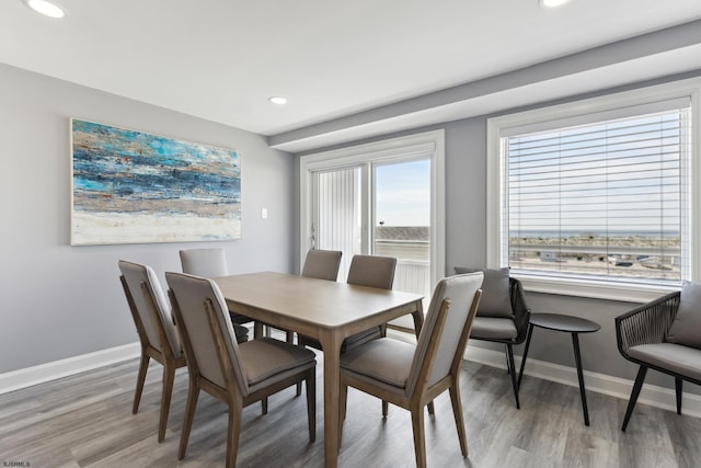 dining area with light hardwood / wood-style floors