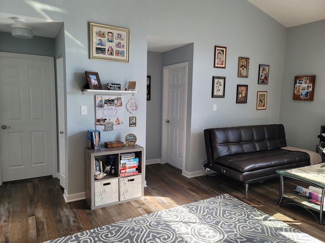 living area with dark hardwood / wood-style floors