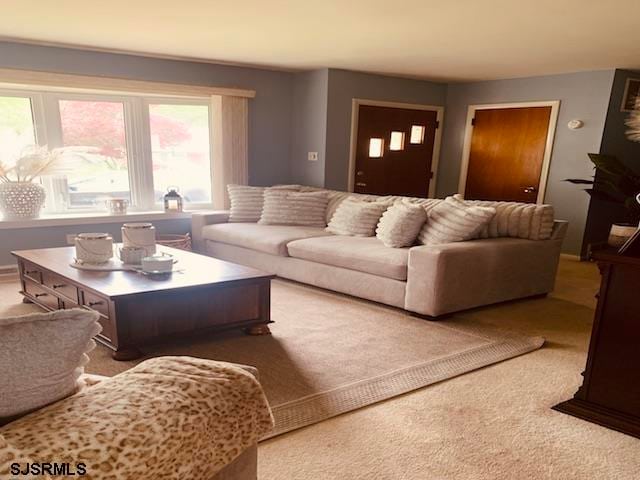 living room with carpet floors and a wealth of natural light