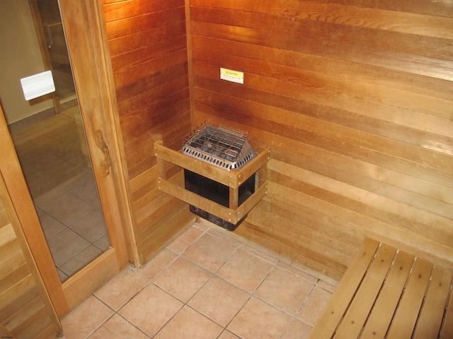 view of sauna with tile patterned floors