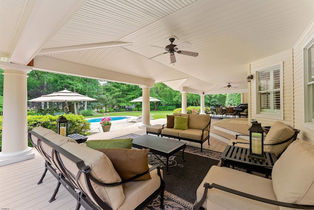 view of patio / terrace with outdoor lounge area and ceiling fan