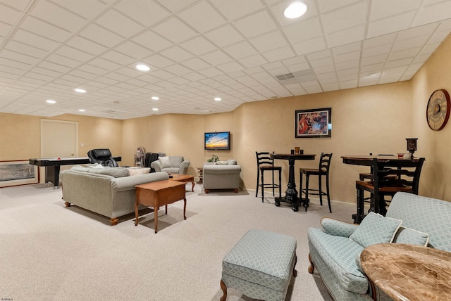 living room with light colored carpet