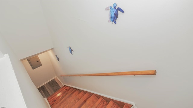 stairs featuring wood-type flooring