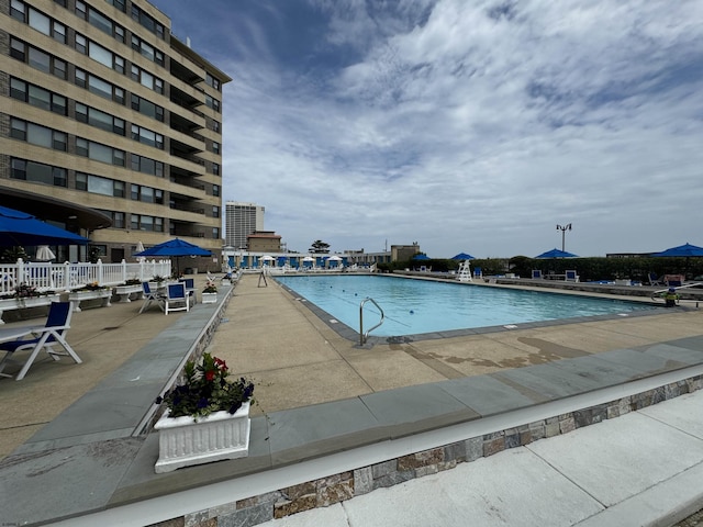 view of pool featuring a patio area