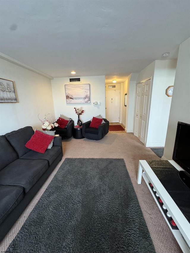 living room with light colored carpet