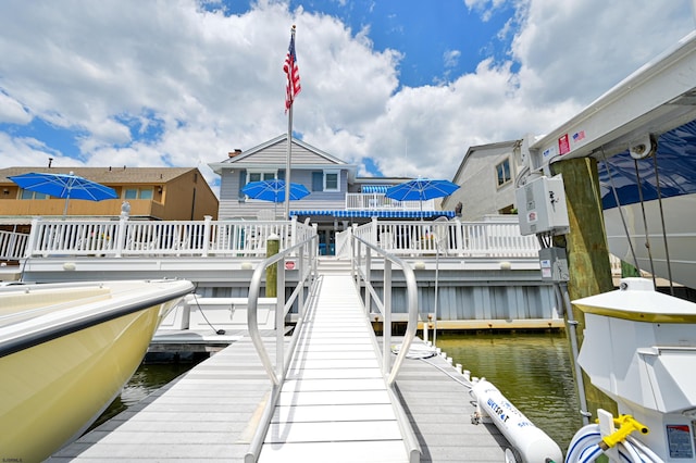 dock area with a water view