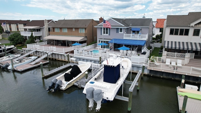 dock area with a water view