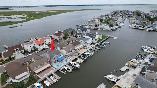 bird's eye view featuring a water view