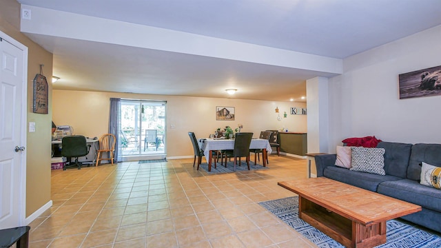 living room featuring light tile patterned floors