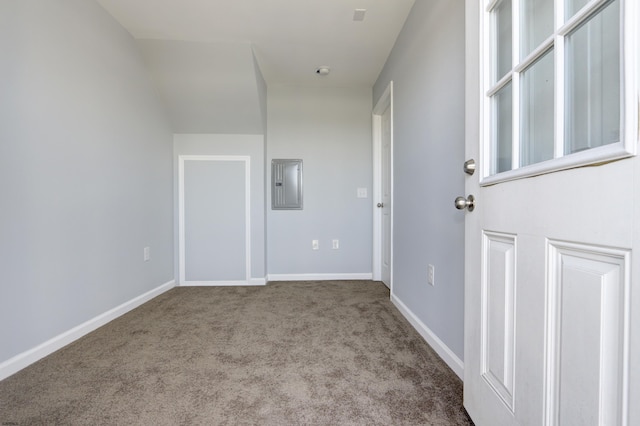 interior space featuring carpet floors and electric panel