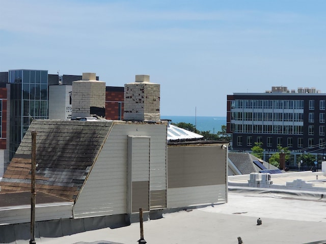 exterior space featuring a water view