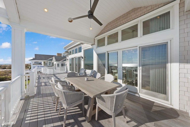 wooden deck with ceiling fan