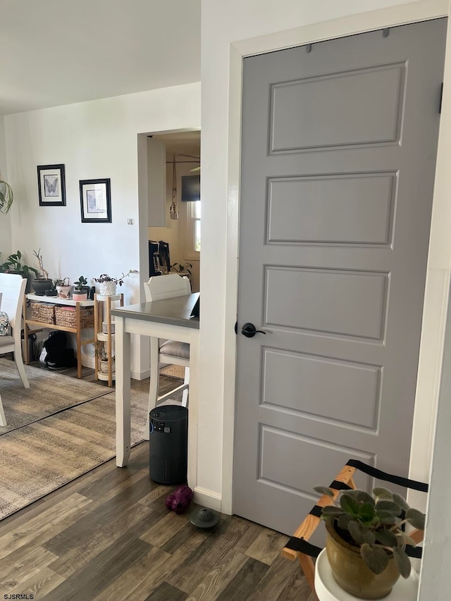 interior space with dark hardwood / wood-style floors