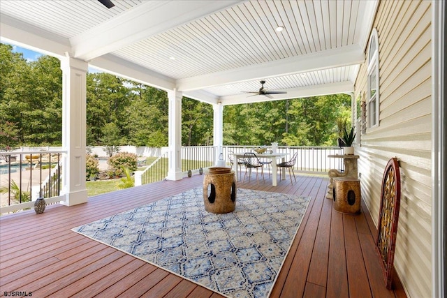 wooden terrace with ceiling fan