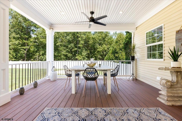 wooden terrace with ceiling fan