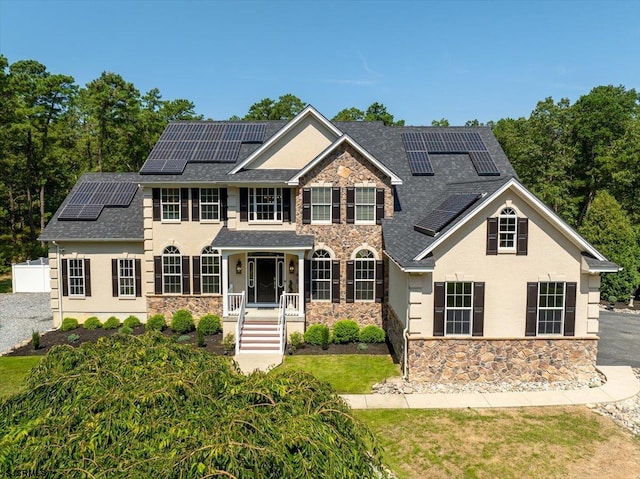 colonial house with solar panels