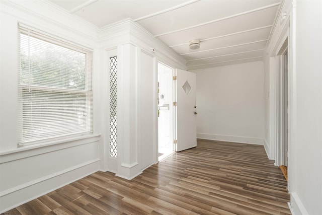 empty room with dark hardwood / wood-style flooring