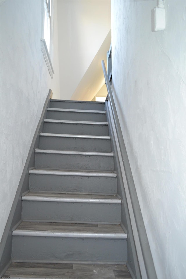 staircase with wood-type flooring