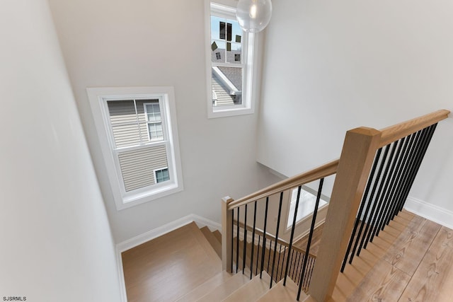 stairs with light hardwood / wood-style floors