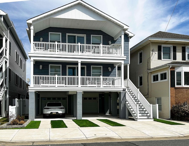 coastal inspired home with a garage