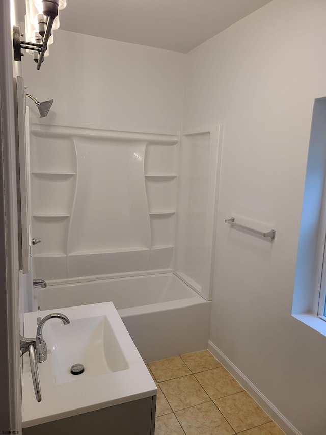 bathroom featuring shower / tub combination, vanity, and tile patterned floors