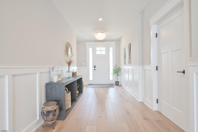 foyer with light wood-type flooring