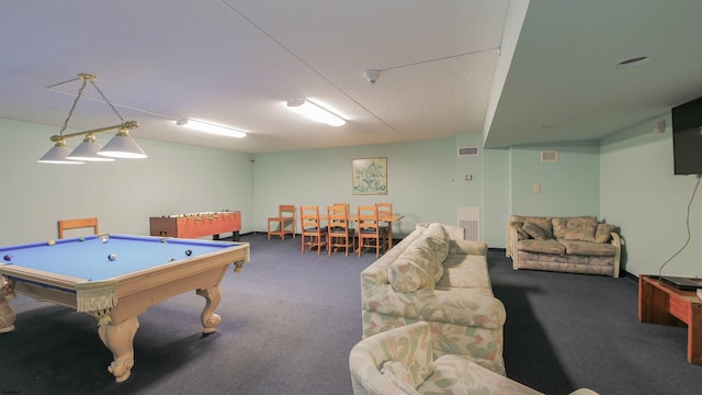 game room featuring pool table and carpet flooring